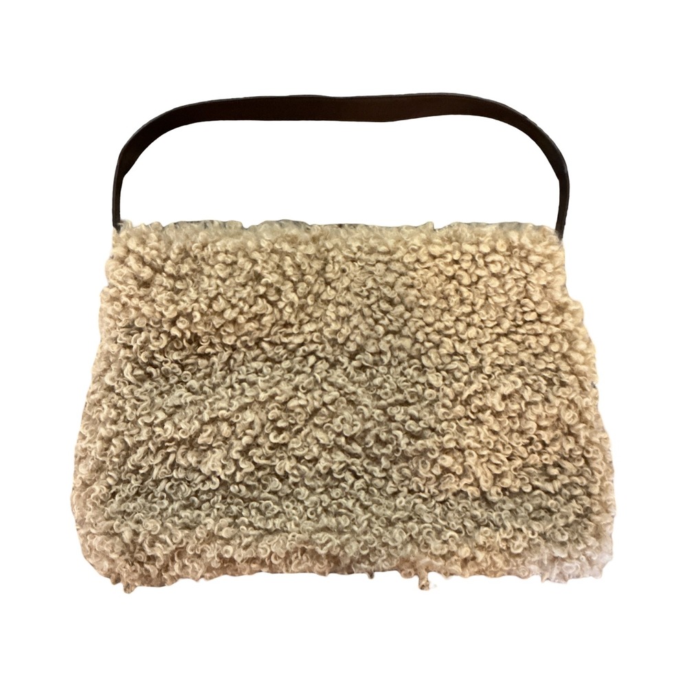 Cream Faux Shearling Sherpa Shoulder Bag Brown Strap Teddy‎ Hobo Purse - Picture 8 of 8